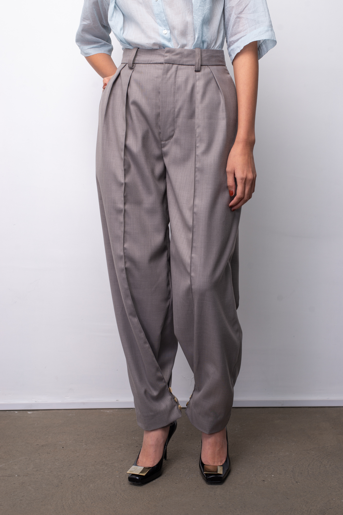 BOSS - Regular-fit high-waisted trousers in structured tweed